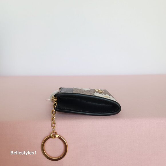 COACH Mini Skinny ID Case In Signature Canvas With Floral Print- Tan Multi🎈⭐ - Picture 11 of 15